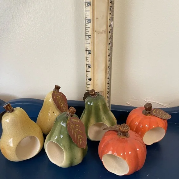 Russ Pear and Pumpkin Napkin Rings - Green, Orange, Yellow - Picture 6 of 6